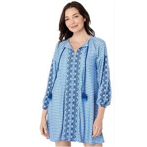 Cabana Life Coverluxe Tassel Tunic Dress Blue Womens XS Beach Cover Up Nylon